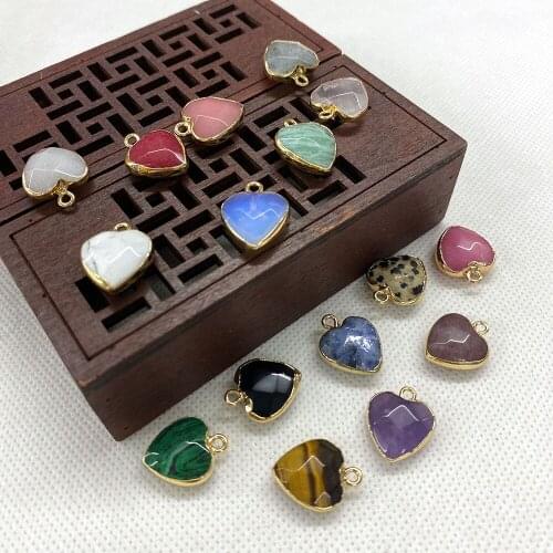 Wholesale Natural Stone Color Pendant Love Heart Shaped Labradorite Amethyst for DIY Jewelry Making Necklace Bracelet 15x18 Mm