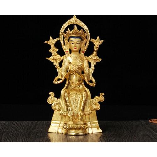 Genuine Handmade Tibetan Bronze Gilt Statue Buddha Maitreya Metteyya Old Tara