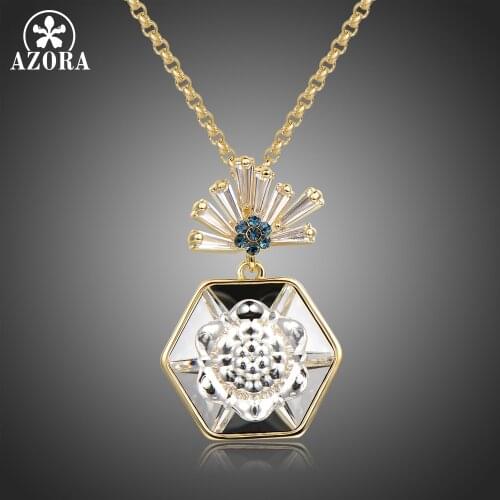 AZORA Luxury Clear Crytal Pendant Necklaces for Women Wedding Engagement Fashion Jewelry Cubic Zirconia Valentines Gift TN0283