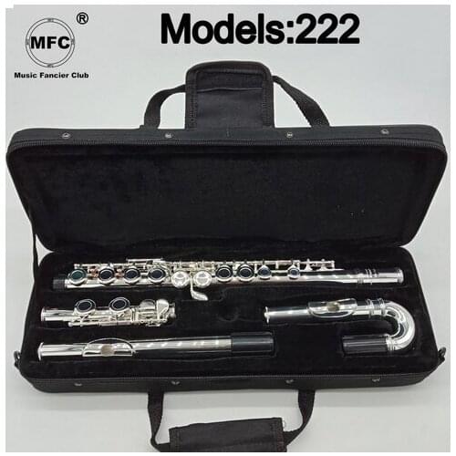 Professional Flute 222 Silver Plated Flute Instrument Intermediate Student Curved Headjoint Flutes C Leg 16 Holes Closed E Key