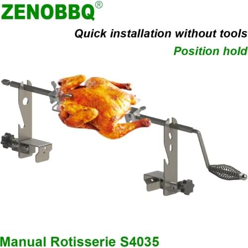ZENOBBQ Manual BBQ Spit Rotisserie Rotating Grill Length Adjustable Outdoor Camping Equipment Roaster Accessories Chicken Fork