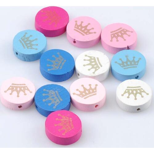 Mixed Crown Pattern Round Wooden Spacer Beads For Jewelry making DIY 20mm 50pcs 2018 new MT1456