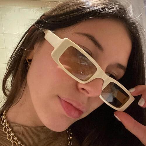 Vintage White Rectangular Sunglasses 2021 Trend Fashion Women Small Frame Sun Glasses Ladies Funny Shades Korean Driving Eyewear