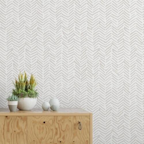 Modern delicate herringbone wallpaper in light grey colors, Scandinavian design, Removable wallpaper
