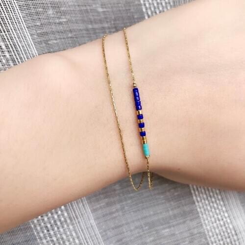 Miyuki Bracelets Women Thin 2-layer Delica MultiColor Beads Crystal Bracelet Adjustable Gold Link Chain Jewelry Gift