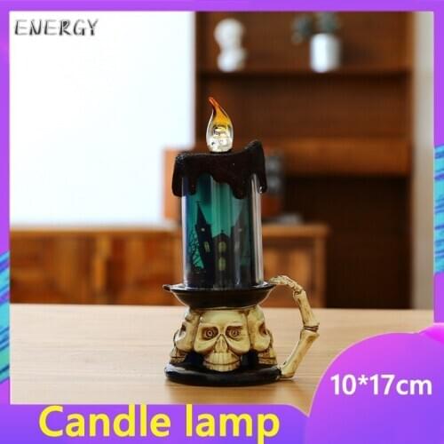 Ready stock Wholesale Halloween Candle Decoration LED Electronic Candle Skull Pumpkin Lamp Creative Bar Decoration