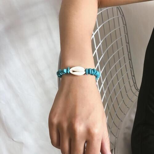 Bright Blue Irregular Stone Shell Bead String Bracelet Metal Chain Nylon Strap String LOVE Letter Set Combination bracelet