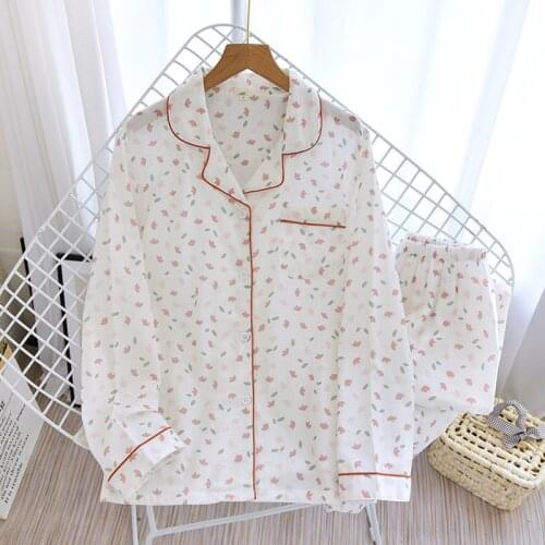 Four Seasons Thin Gauze Ladies Kawaii Pajamas Double-layer Cotton Yarn Plus Size Home Wear Fashionable Simple Conjunto Pijama