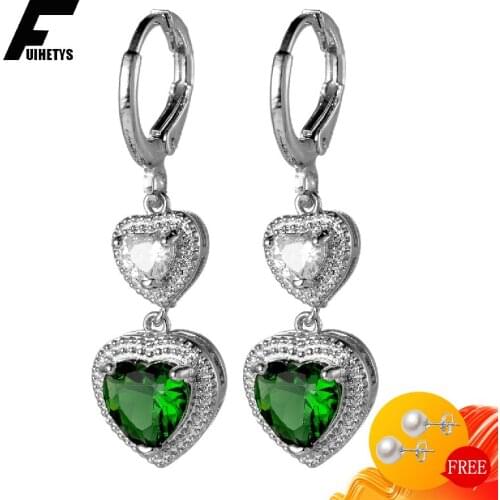 BaliJelry Women Earrings Silver 925 Jewelry Heart Shape Emerald Zircon Gemstone Drop Earring for Wedding Engagement Accessories