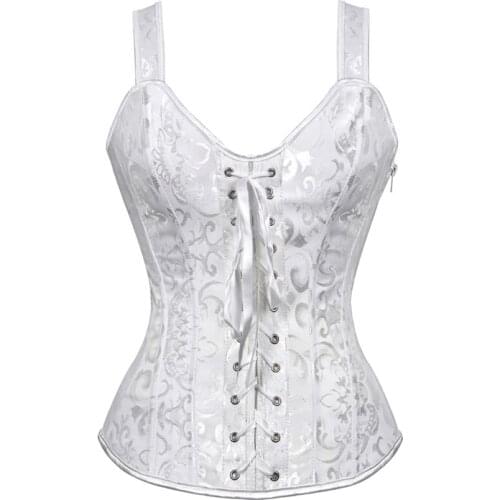 Womens Retro Steampunk Corset Vest Sexy Gothic Overbust Corset Top Straps Lace Up zipper Side Corsets and Bustiers Plus Size