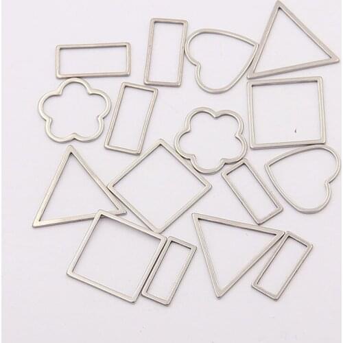 10PCS 6 Styles Flower Heart Charm Stainless Steel Pendant Open Bezels Hollow Pressed Resin Frame Mold DIY Jewelry Making