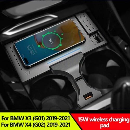 Car QI wireless charger For BMW X3 X4 G01 G02 accessories 15W fast charging pad interior modification parts 2019-2021
