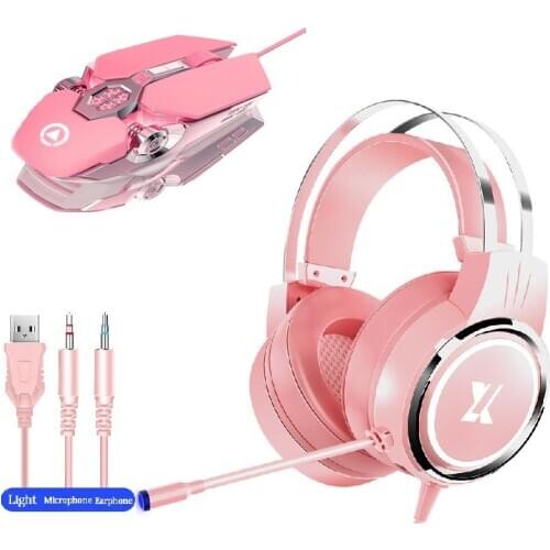 2 in 1 Sets USB Mouse Optical Wired Mouse 3200 DPI 7-Button Silent Gaming Mouse Stereo Headphone Flexible Adjustable Mic Headset