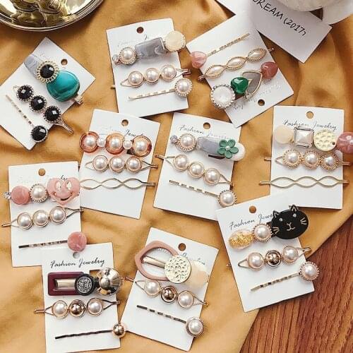3Pcs Pearl Hair Clip For Girls Retro Barrette Acrylic Hairpins Metal Hairgrips For Women Trendy Hair Styling Tool Hairpin Stick