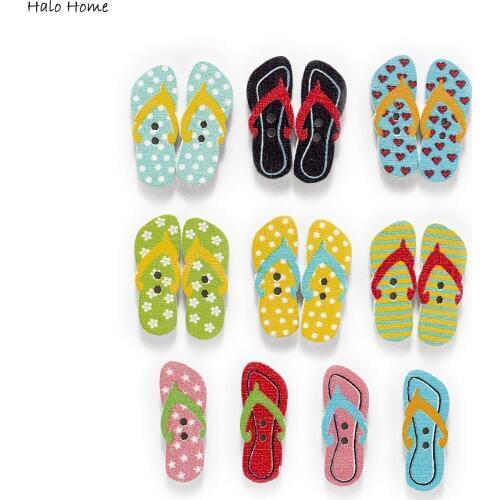 50pcs Flip flop shape 2 Hole Wood buttons for Sewing Scrapbook Clothing Crafts Handwork Accessories Jacket Card 25x10mm