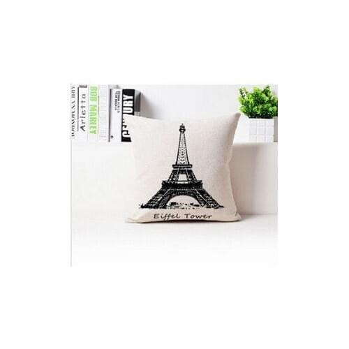 Free shipping/fashion classic Eiffel Tower black and white cotton pillowcase cushion for leaning on of 43 * 43 no core