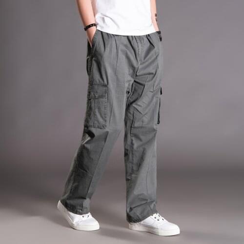 Male Thin Trousers Loose Plus Size Oversize Spring Autumn Men Casual Cargo Pants 95% Cotton Multiple Pockets