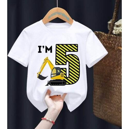Excavator Birthday Number 1-10 Print Your Name Baby Kid T-shirts Children Birthday Girl Gift Present Clothes,Drop Ship