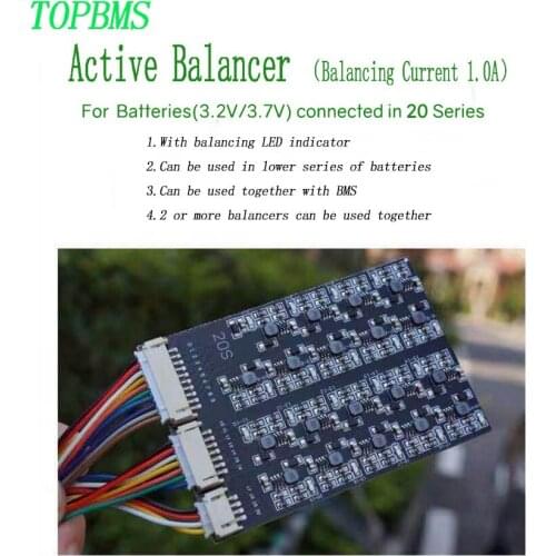 Active Balancer 20S Equalizer Balancing Current 1A LED Lamp for Lithium 3.7V or LiFePo4 3.2V Batteries Connected in 20 Series