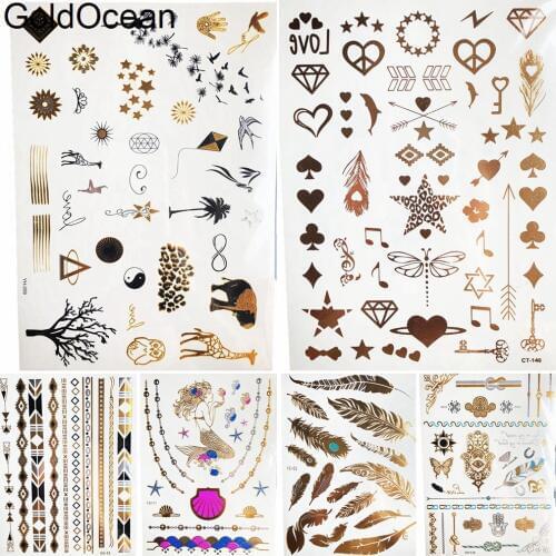 Finger Gadgets Gold Metallic Temporary Tattoo Girls Body Arm Art Flash Tattoo Women Love Leg Water Transfer Tattoo Bracelet Star