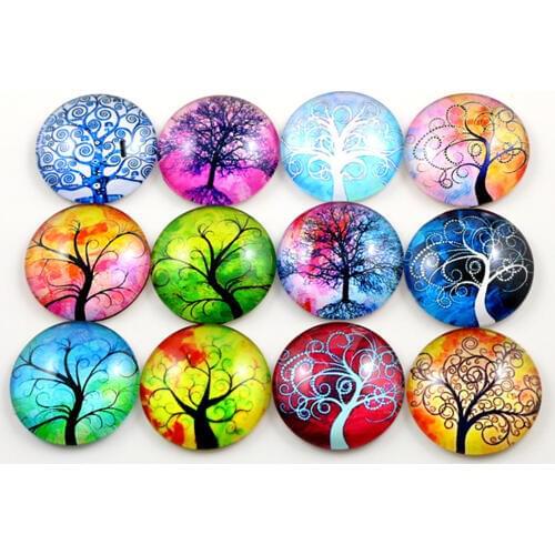 Hot Sale 10pcs 25mm Tree life Bird Flower animals Mixed Handmade Glass Cabochons Pattern Domed Jewelry Accessories Supplies