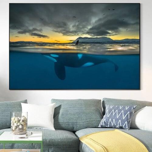Whale In The Polar Night Canvas Painting Posters And Prints, Living Room Wall Art Painting, Cuadros Home Decor