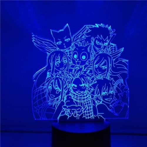 Fairy Tail Team 3D Anime Lamp Night Lights Natsu Gray Illusion Touch Sensor Gift Kids Table Led Lampara Color Changing Lighting