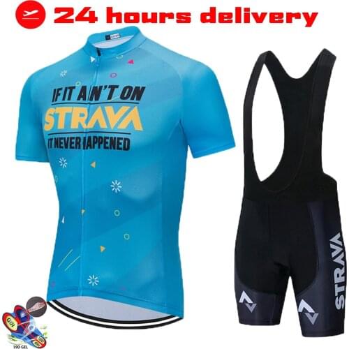STRAVA Short Sleeve Cycling Jersey Set Short Sleeve Mens Summer Team Cycling Wear Ropa Ciclismo Uniforms MTB Bike Shorts Suit