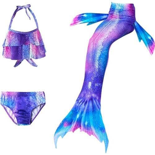 Mermaid Tails for Swimming Costume Girls Mermaid Princess Cosplay Swimsuit Children Beach Clothes Kids 3 Pcs Swimmable Swimwear