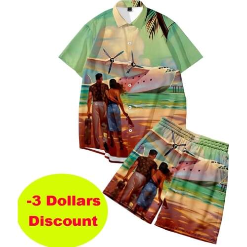 Summer Mens Sets Short-Sleeved Shirts Large Size Paintings Digital Printed Shirts Shorts Casual Beach Shirts Plus Size Suit Men