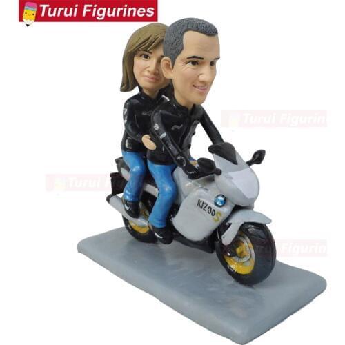 Motorcycle couple bride and groom cake topper stand gift presents figure sculpture