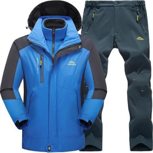 Men Women Winter Waterproof Outdoor Suit Softshell Jackets And Pants Hiking Fishing Climbing 3 In 1 Fleece Jackets Set Plus Size