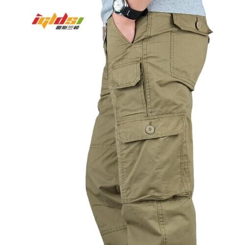 Mens Spring Casual Long Trousers Multi-Pockets Cargo Pants Streetwear Outdoor Tactical Military Pants Work Straight Trousers
