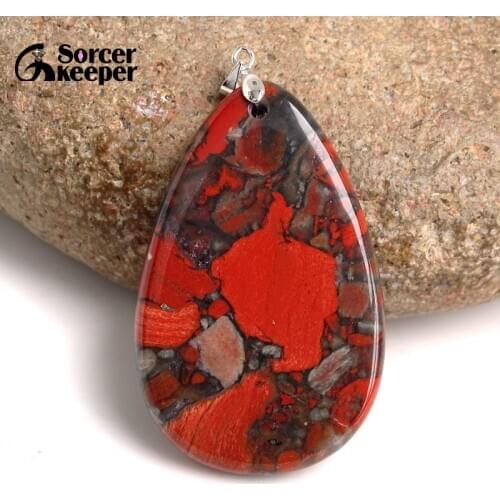 Natural Gem Stone Bloodstone Pendant Fit DIY Necklace Water Drop Slide Healing Crystals Beads for Women Men Jewelry Making BC172