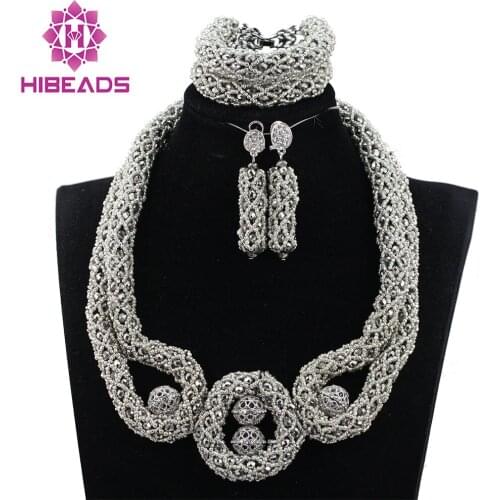 Chunky Bib Silver Beads African Jewelry Sets Women Jewelry Set for Party Bride/Lovers Gift Necklace Free Shipping WD620