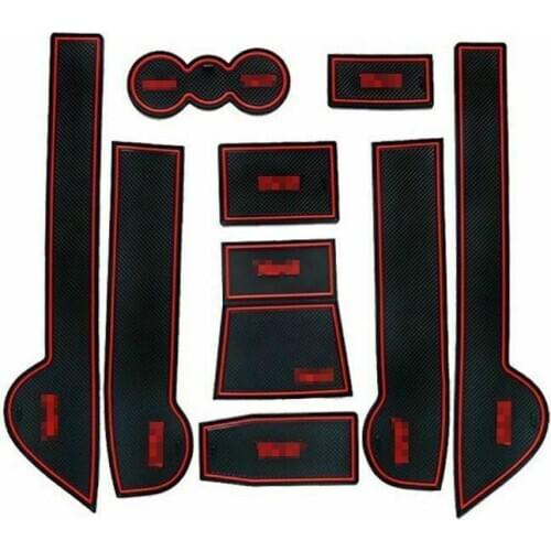 For Skoda Yeti 9pcs Non-slip Interior Door Cup Holder Rubber Mats Red Line
