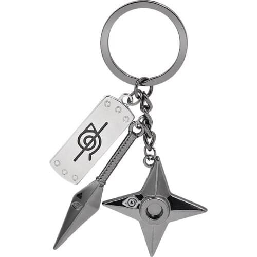 Wholesale 20pcs/Lot anime Konoha Rebellion Forehead Shuriken Kunai Three-piece Alloy Keychain Car Bag Pendant Jewelry Gift