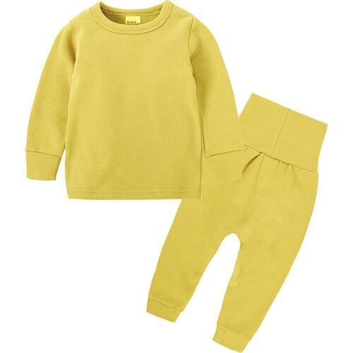 Children Pajamas Set Spring Autumn Long sleeve+Pant Soft Cotton Pajama Boy Girl Care Belly Solid Color Home Clothing Sleepwears