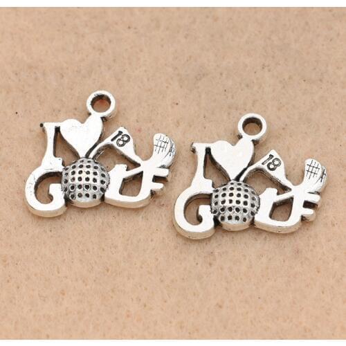 10pcs I Love Golf Charm Pendant fit Bracelet Necklace Tibetan Silver Plated Jewelry DIY Making Accessories 17x21mm