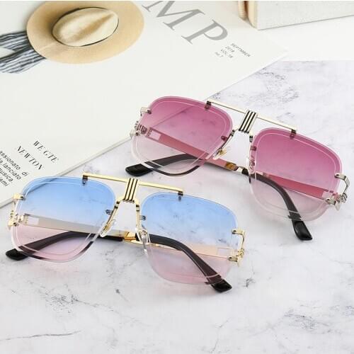 Luxury Big Gradient Oversized Rimless Retro Square Sunglasses Women Men UV400 Glasses