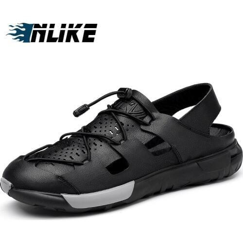 Men Hiking Sandals Roman genuine leather men sandals summer cow leather for beach male shoes