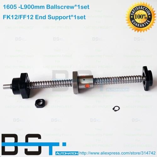 BallScrew 1605 SFU1605 L= 900mm Rolled Ball screw with single Ballnut with FK12 FF12 End Support Block CNC Project parts