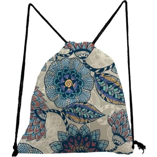 Blue Floral Printed Drawstring Backpack Sports Gym Bag Classic Women Swimming Travel Storage Bag Teenager Shoe Bag To School