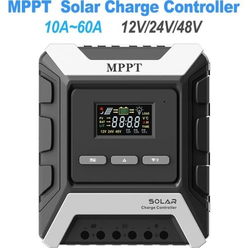 MPPT 60A 50A 40A 30A 20A 10A PV Solar Charge Controller 12V 24V 48V Auto High Efficiency Battery LCD Solar Regulator Dual USB