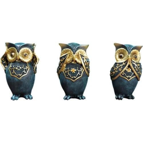 50LB 3pcs Resin Owl Statue Figurines for Home Living Room Bedroom Office Decoration