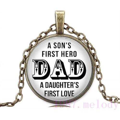 Son First Hero Love Daughter Dad Creative Vintage Photo Cabochon Glass Chain Necklace,Charm Women Pendants Fashion Jewelry Gifts