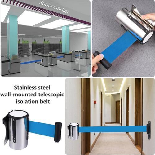 Stainless Wall Mounted Telescopic Isolation Tape Fixed Against The Wall With Warning Tape Hanging Wall Railing Head Alarm Line