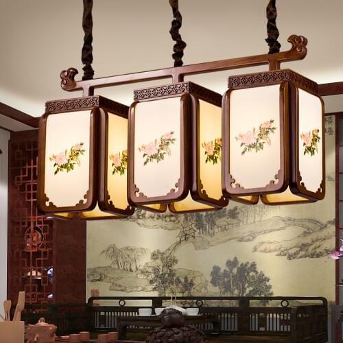 Three should be Chinese Pendant Lights sheepskin small project tea club solid wood Chinese restaurant LU814278