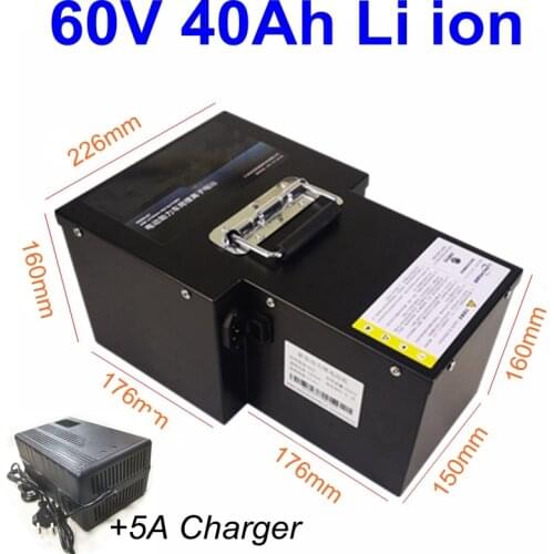 GTK waterproof case 60v 40ah 50Ah 55Ah lithium-ion battery pack with BMS for 3000W 3600W electric scooter e-bike+5A charger