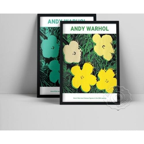 Andy Warhol Exhibition Poster, Warhol Flower Pop Art Prints, Yellow Green Flower Wall Picture, Living Room Bedroom Wall Decor